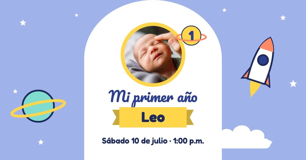Foto de Leo entre cohete y planetas